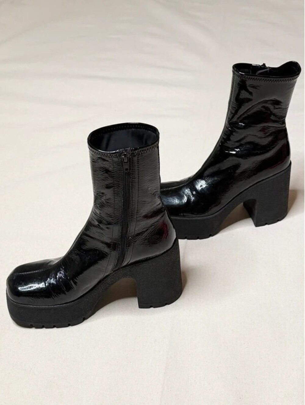 Jeffrey Campbell Refresh-L Black Crinkle Patent Platform Boots Size 8.5 - Picture 6 of 8